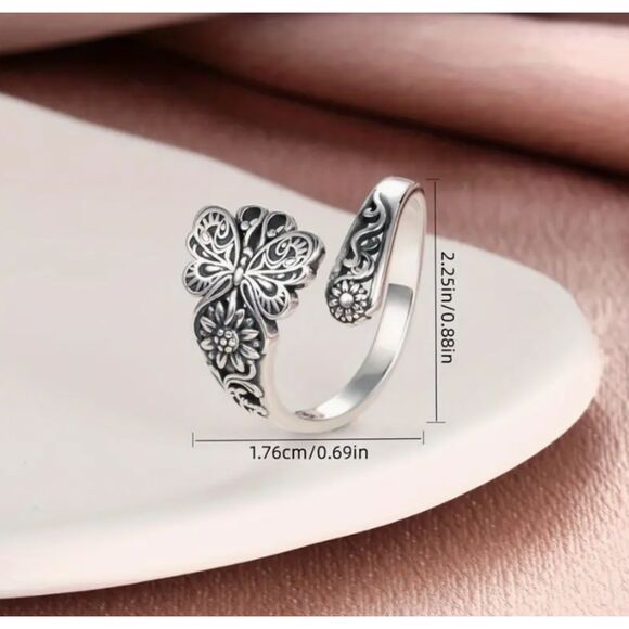 Silver BUTTERFLY Wrap Spoon Ring Adjustable - Picture 3 of 4